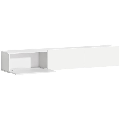 MOBILE PORTA TV FINO A 82" SOSPESO CON 3 ARMADIETTI A RIBALTA E ANTE SOFT CLOSE, BIANCO LUCIDO