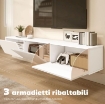 MOBILE PORTA TV FINO A 82" SOSPESO CON 3 ARMADIETTI A RIBALTA E ANTE SOFT CLOSE, BIANCO LUCIDO