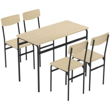 SET DA PRANZO 5 PEZZI CON TAVOLO RETTANGOLARE E 4 SEDIE DA PRANZO, IN LEGNO E METALLO, NERO E COLOR LEGNO