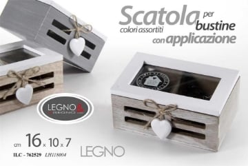 SCATOLA PER TÈ QUADRATA IN ELGNO, CON DESIGN, 9 SCOMPARTI 16X10X7CM ASSORTITO