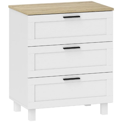 CASSETTIERA 3 CASSETTI MODERNA IN LEGNO, 60X38X71 CM, BIANCA E COLOR LEGNO