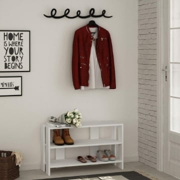 INGRESSO SCARPIERA TONO BIANCO CON APPENDIABITI NERO MISURE L 84 X P 32 X H 43 CM.MISURA APPENDIABITI 80X13 CM PORTATA MASSIMA 30 KG