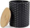TRIS BARATTOLI TONDI DA CUCINA 2 DA 10X13 E UNO DA 13X17 CM IN CERAMICA NERA CON TAPPO IN LEGNO
