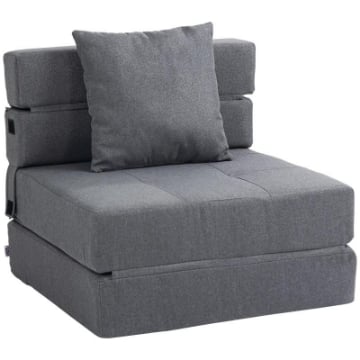 POLTRONA LETTO SINGOLO DA TERRA PIEGHEVOLE CON CUSCINO INCLUSO, 70X70X61 CM, GRIGIO