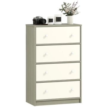 CASSETTIERA 4 CASSETTI PIEGHEVOLI CON MANIGLIE DOPPIE, IN LEGNO, ACCIAIO E TESSUTO, 58X30X91 CM, BIANCO E GRIGIO