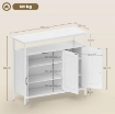 CREDENZA DA CUCINA CON RIPIANO APERTO E 2 ARMADIETTI, IN LEGNO E ACCIAIO, 100X35X88 CM, BIANCO