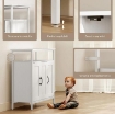 CREDENZA DA CUCINA CON RIPIANO APERTO E 2 ARMADIETTI, IN LEGNO E ACCIAIO, 100X35X88 CM, BIANCO