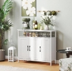 CREDENZA DA CUCINA CON RIPIANO APERTO E 2 ARMADIETTI, IN LEGNO E ACCIAIO, 100X35X88 CM, BIANCO