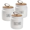 TRIS BARATTOLI MODELLO ONDULATO PER SALE ZUCCHERO E CAFFÈ 14 CM BIANCO CON TAPPO IN LEGNO