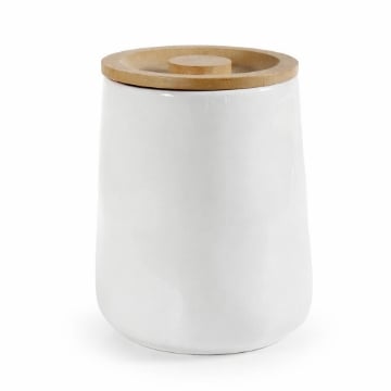 BARATTOLO IN CERAMICA BIANCO CON TAPPO IN LEGNO SENZA SCRITTE 12X16 CM