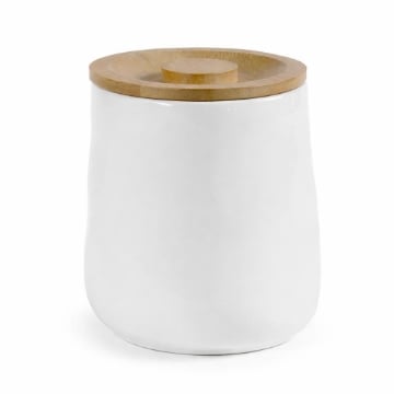BARATTOLO IN CERAMICA BIANCO CON TAPPO IN LEGNO SENZA SCRITTE 12X13 CM