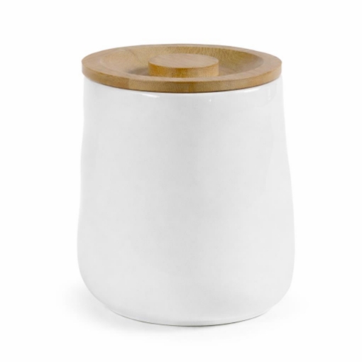BARATTOLO IN CERAMICA BIANCO CON TAPPO IN LEGNO SENZA SCRITTE 12X13 CM