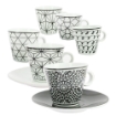 SET 6 TAZZINE CAFFE' DESIGN MODERN CON PIATTINO COLORE NERO E BIANCO 6 X 6 CM IN SCATOLA