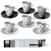 SET 6 TAZZINE CAFFE' DESIGN MODERN CON PIATTINO COLORE NERO E BIANCO 6 X 6 CM IN SCATOLA
