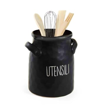 PORTA UTENSILI, POSATE MODELLO ONDULATO MATTE NERO CON SCRITTA "UTENSILI" MINIMALISTA 16 X 17 CM 