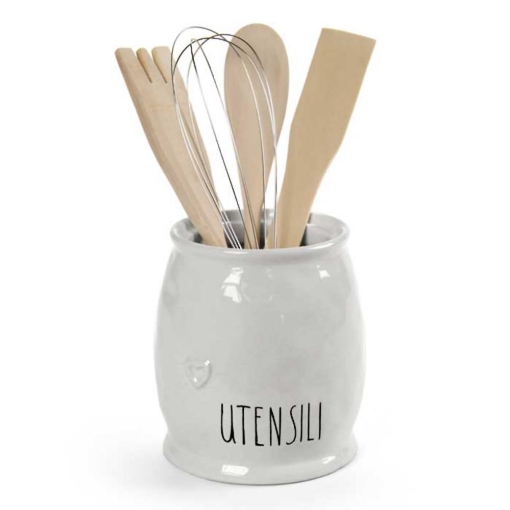 PORTA UTENSILI IN CERAMICA BIANCO CON DECORAZIONE CUORE 11X13CM