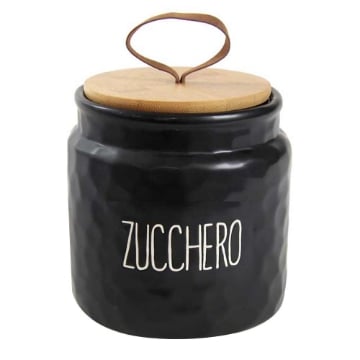 BARATTOLO MODELLO ONDULATO PER ZUCCHERO 14 CM NERO CON TAPPO IN LEGNO 