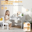 SET SEDIA E TAVOLINO PER BAMBINI 3-6 ANNI CON ORGANIZZATORE E CASSETTO ESTRAIBILE, IN LEGNO GRIGIO