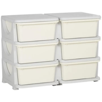 CASSETTIERA 6 CASSETTI PER BAMBINI 3-6 ANNI CON BORDI ARROTONDATI, IN PP BIANCO CREMA, 75X37X56.5 CM