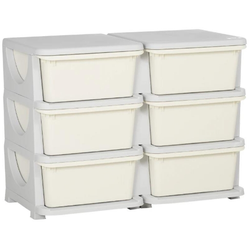 CASSETTIERA 6 CASSETTI PER BAMBINI 3-6 ANNI CON BORDI ARROTONDATI, IN PP BIANCO CREMA, 75X37X56.5 CM