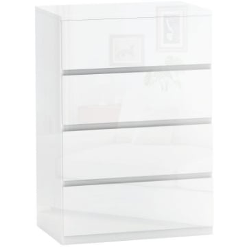 CASSETTIERA MODERNA 4 CASSETTI ANTIRIBALTAMENTO IN LEGNO, 55X33X80 CM, BIANCO LUCIDO
