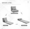 POLTRONA LETTO 3 IN 1 CONVERTIBILE IN CHAISE LONGUE E DIVANO DA TERRA CON 2 CUSCINI, GRIGIO CHIARO