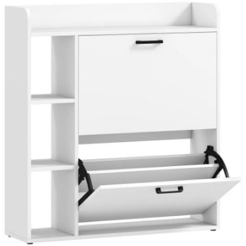 SCARPIERA SLIM CON 2 CASSETTI RIBALTABILI E 3 VANI APERTI, CAPACITÓ 15 SCARPE, 83X24X90.5 CM, BIANCO