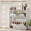 SCARPIERA SLIM CON 2 CASSETTI RIBALTABILI E 3 VANI APERTI, CAPACITÓ 15 SCARPE, 83X24X90.5 CM, BIANCO