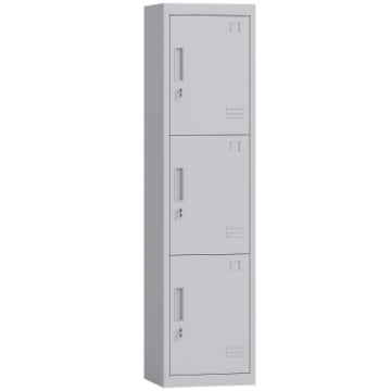 ARMADIO PER UFFICIO IN ACCIAIO A 3 PORTE INDIPENDENTI CON SERRATURA E 2 CHIAVI, 45X38X180 CM, GRIGIO CHIARO