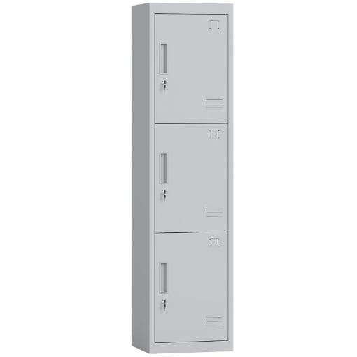 ARMADIO PER UFFICIO IN ACCIAIO A 3 PORTE INDIPENDENTI CON SERRATURA E 2 CHIAVI, 45X38X180 CM, GRIGIO CHIARO