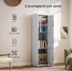 ARMADIO PER UFFICIO IN ACCIAIO A 3 PORTE INDIPENDENTI CON SERRATURA E 2 CHIAVI, 45X38X180 CM, GRIGIO CHIARO