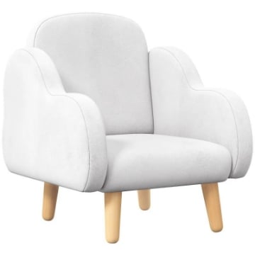 POLTRONA PER BAMBINI IN STILE SCANDINAVO CON BRACCIOLI A NUVOLA IN TESSUTO BIANCO, 46X51X55 CM