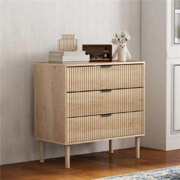 CASSETTIERA 3 CASSETTI IN LEGNO PER CAMERA E INGRESSO STILE NORDICO 80X40X77.5 CM ROVERE