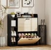 SCARPIERA SLIM CON 2 CASSETTI RIBALTABILI E 3 VANI APERTI, CAPACITÀ 15 SCARPE, 83X24X90.5 CM, NERO
