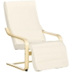 POLTRONA RELAX CON POGGIAPIEDI A 5 LIVELLI E POGGIATESTA, LEGNO DI BETULLA E TESSUTO, 66,5X94X100 CM, CREMA