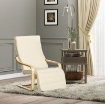 POLTRONA RELAX CON POGGIAPIEDI A 5 LIVELLI E POGGIATESTA, LEGNO DI BETULLA E TESSUTO, 66,5X94X100 CM, CREMA