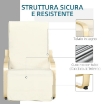 POLTRONA RELAX CON POGGIAPIEDI A 5 LIVELLI E POGGIATESTA, LEGNO DI BETULLA E TESSUTO, 66,5X94X100 CM, CREMA