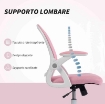 SEDIA DA UFFICIO ERGONOMICA E REGOLABILE CON SCHIENALE A RETE E SEDUTA IMBOTTITA, 65.5X61.5X88-97.5 CM, ROSA