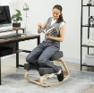 SEDIA ERGONOMICA CON INGINOCCHIATOIO IN LEGNO DI BETULLA E CUSCINO, 51X69X58 CM, GRIGIO