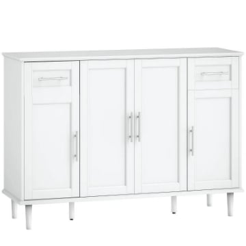 CREDENZA BUFFET ELEGANTE CON 2 CASSETTI E 3 ARMADIETTI CON RIPIANI REGOLABILI, IN LEGNO, 120X38X86 CM, BIANCO