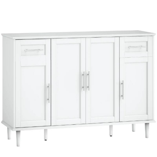 CREDENZA BUFFET ELEGANTE CON 2 CASSETTI E 3 ARMADIETTI CON RIPIANI REGOLABILI, IN LEGNO, 120X38X86 CM, BIANCO
