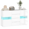 CREDENZA MODERNA CON LED REGOLABILE CON TELECOMANDO 4 CASSETTI E 2 ARMADIETTI 120X34X70 CM BIANCO
