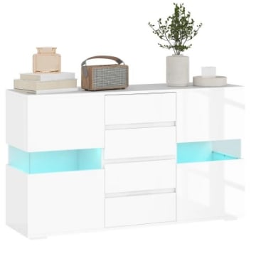 CREDENZA MODERNA CON LED REGOLABILE CON TELECOMANDO 4 CASSETTI E 2 ARMADIETTI 120X34X70 CM BIANCO