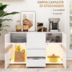 CREDENZA MODERNA CON LED REGOLABILE CON TELECOMANDO 4 CASSETTI E 2 ARMADIETTI 120X34X70 CM BIANCO