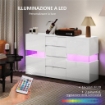 CREDENZA MODERNA CON LED REGOLABILE CON TELECOMANDO 4 CASSETTI E 2 ARMADIETTI 120X34X70 CM BIANCO