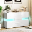 CREDENZA MODERNA CON LED REGOLABILE CON TELECOMANDO 4 CASSETTI E 2 ARMADIETTI 120X34X70 CM BIANCO