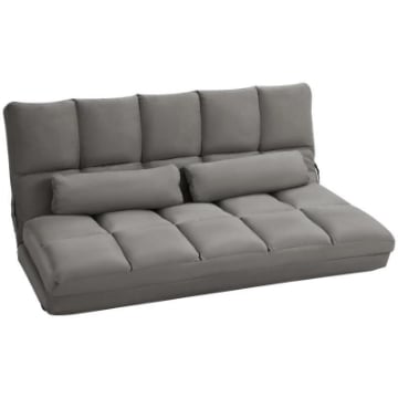 DIVANO DA TERRA 2 IN 1 CON SCHIENALE RECLINABILE SU 7 LIVELLI E CUSCINI, 130X73X60 CM, GRIGIO CARBONE