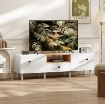 MOBILE TV 70" MAX CON 2 ANTE A RIBALTA, CASSETTO E SCAFFALE APERTO, IN LEGNO, 150X35X45 CM, BIANCO E COLOR LEGNO