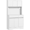 CREDENZA DA CUCINA MODERNA CON 4 ARMADIETTI, 2 CASSETTI E RIPIANI REGOLABILI, 100X38X180 CM, BIANCO