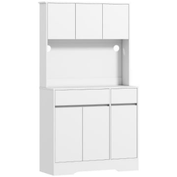 CREDENZA DA CUCINA MODERNA CON 4 ARMADIETTI, 2 CASSETTI E RIPIANI REGOLABILI, 100X38X180 CM, BIANCO